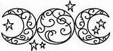 Moon Tattoo Goddess Triple Tattoos Crone Mother Maiden Embroidery Wiccan Urban Threads Designs Star Wicca Decal Patterns Sun Coloring Symbols sketch template