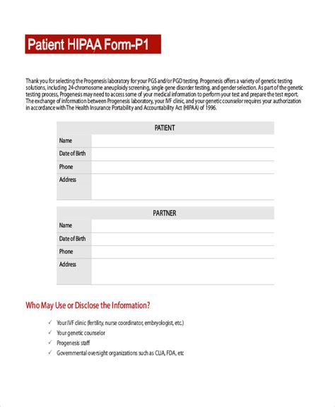 sample hipaa forms   ms word