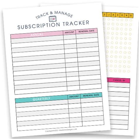 manage track  subscriptions  printable subscription tracker