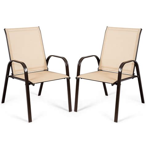 gymax outdoor dining chair steel set    arms beige