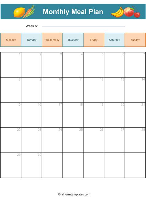 printable blank monthly meal planner   word excel