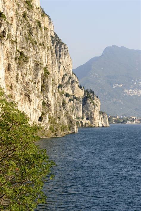 steep rocks  lakeside  riva del garda italy stock photo image