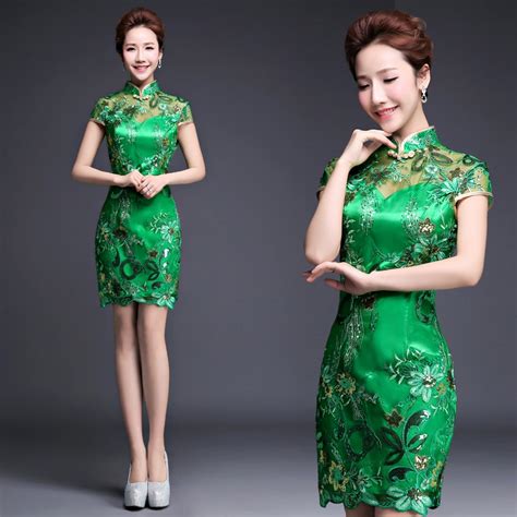 green sequin modern cheongsam bride wedding qipao slim sexy chinese
