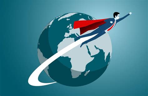 successful superhero businessmen flying  earth  vector art