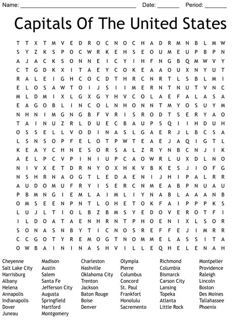 states  capitals word search