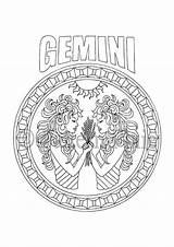 Gemini Zodiac Colorear Signos Zodiaco Zodiaque Colouring Horoscope Astrology Aries Signe Shadows Abstract sketch template