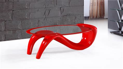 Red High Gloss Clear Glass Coffee Table Homegenies