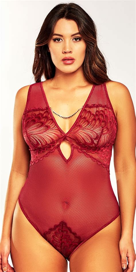 plus size burgundy mesh lace teddy sexy curvy women s lingerie