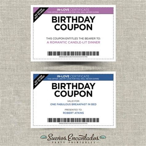 printable birthday coupons set   diy printables pinterest