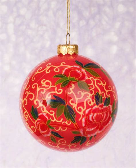 Hand Painted Glass Ornaments Peony Flower Home Décor Christmas