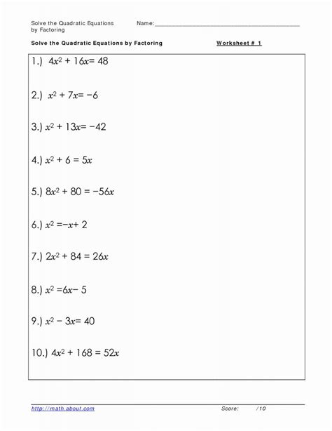 quadratic equation worksheet  answer key kidsworksheetfun
