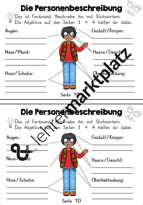 heft personenbeschreibung unterrichtsmaterial im fach deutsch