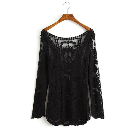 Black Lace Crochet Blouse Womens Tops Plus Size Wc289 2 On Luulla