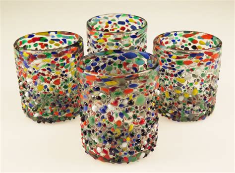 Mexican Glass Pebble Confetti 12oz Tumbler Set Of Four