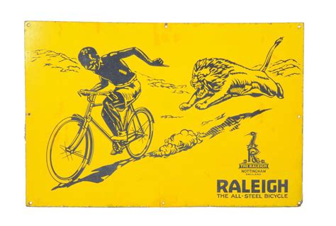 Lot Detail Raleigh The All Steel Bicycle Porcelain Sign With Lion