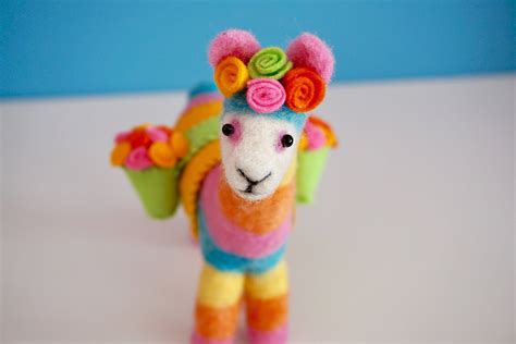 needle felted rainbow llama  flowers  hestiasnest  etsy httpswwwetsycomlisting