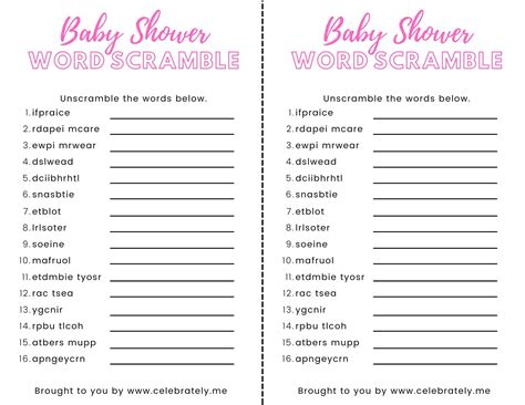 baby shower word scramble  answers   designs celebrately
