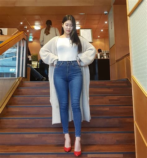 시그니처스키니 중청 하리피플 한국 거리 패션 여성 여성 청바지