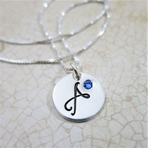 initial necklace  birthstone sterling silver initial jewelry