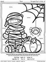 Halloween Math Color Number Code Coloring Pages Addition Worksheets Puzzles Printable Grade Multiplication Wrapped Numbers Worksheet Printables Adults Puzzle Getdrawings sketch template
