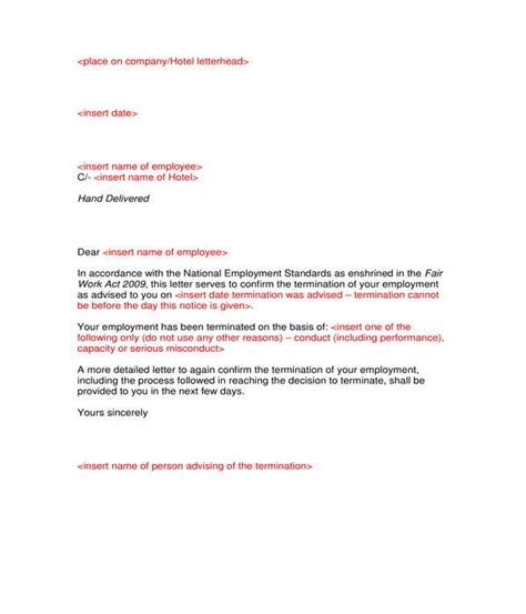employment termination letter samples   ms word
