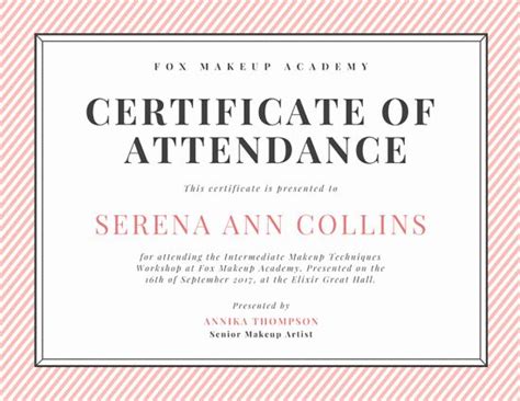 certificate  attendance template  beautiful customize