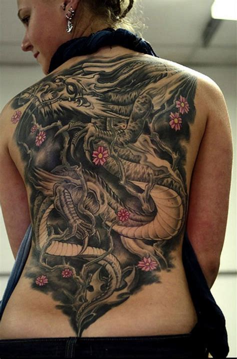 Cherry Blossoms And Dragon Back Tattoo 10 Captivating