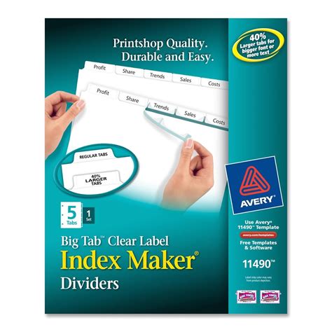 avery clear label index maker dividers  tab template williamson gaus