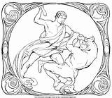 Coloring Theseus Minotaur Greek Heroes Mythology Monsters sketch template