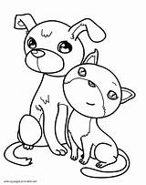 Coloring Pages Dog Cat Cats Dogs Printable Animals Print sketch template