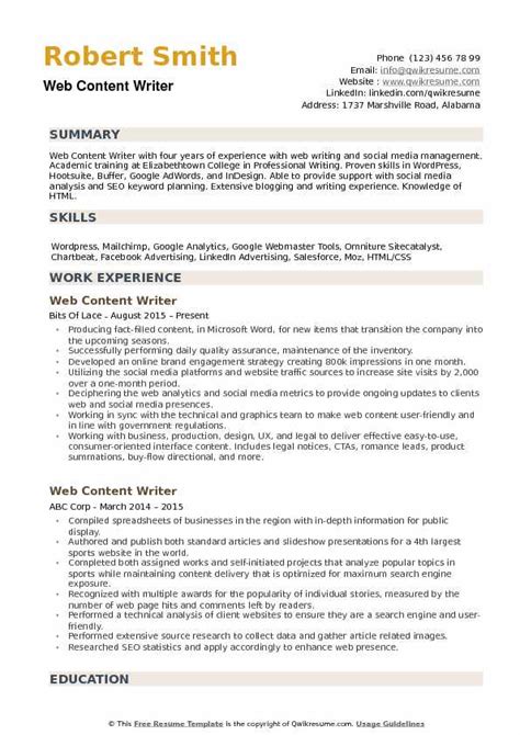 sample resume content writer coverletterpedia