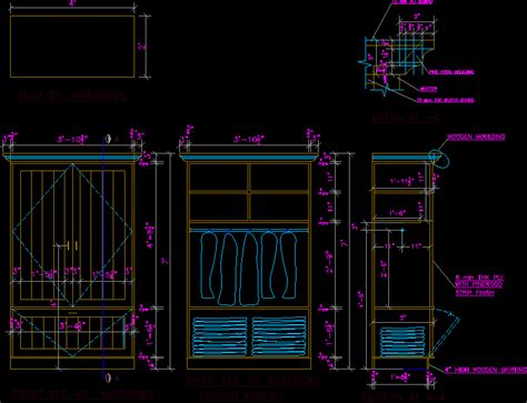 details wardrobe dwg detail  autocad designs cad