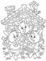 Pigs Little Three Coloring Pages Cartoon Printable Template sketch template
