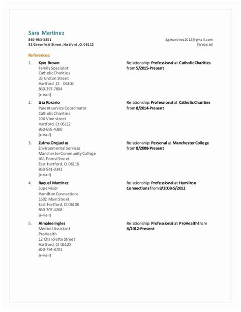 resume reference sheet   document template