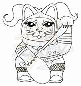 Cat Maneki Tuxedo Neko Lucky Coloring Tabby sketch template