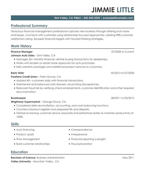 finance resume examples