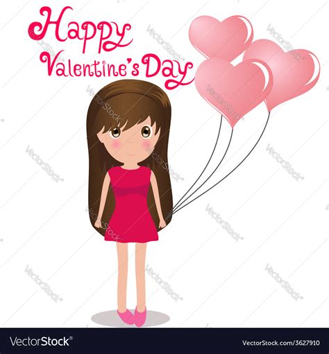 cute girl happy valentines day holding balloons vector image