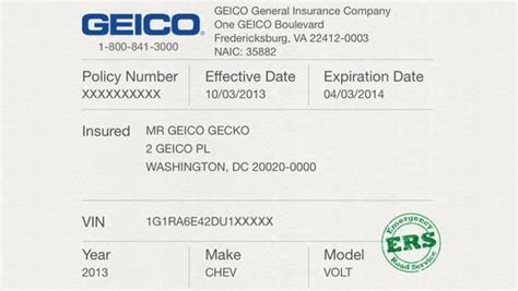 geico insurance card template