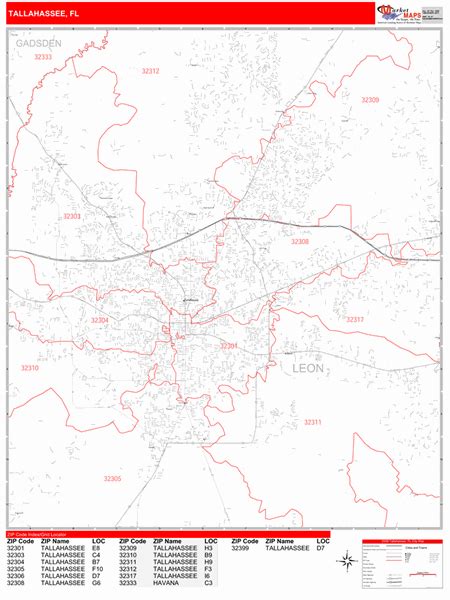 tallahassee florida zip code maps red line
