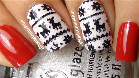 christmas sweater nails using bunny nails hd e nail stamping youtube