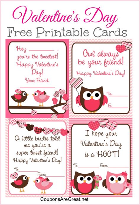 printable valentines day cards  kids  owls  birds