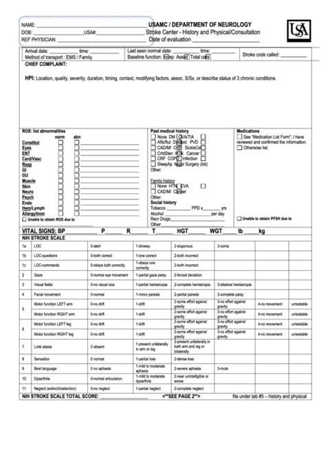 hospital stroke evaluation form printable