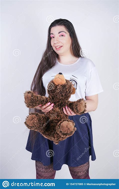 Asian Adult Plus Size Cosplay Woman With Teddy Bear Toy