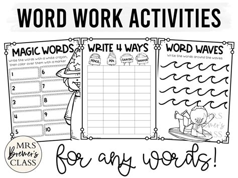 word work activities   words  bremers class