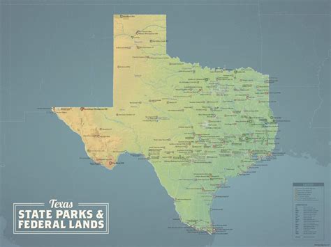texas state parks federal lands map  poster texas state parks