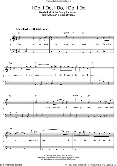 abba i do i do i do i do i do sheet music beginner for piano