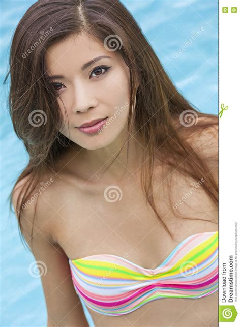 Chinese Woman Wearing Bikini In Swimming Pool Stock Image Image Of