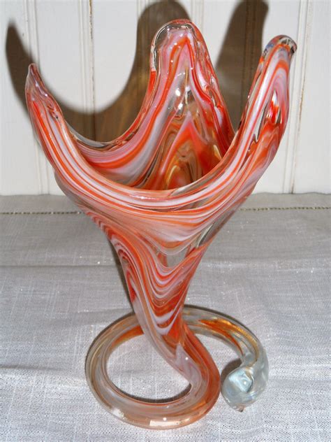 Vintg Rare Mid Century Murano Italy Multi Color Orange Swirl Art Glass