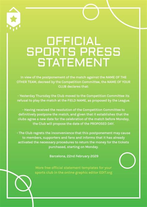 sports club official statement templates