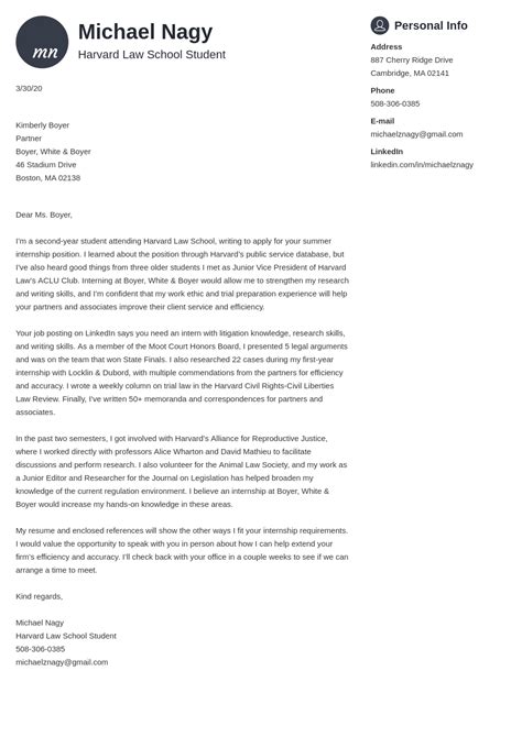law cover letter template